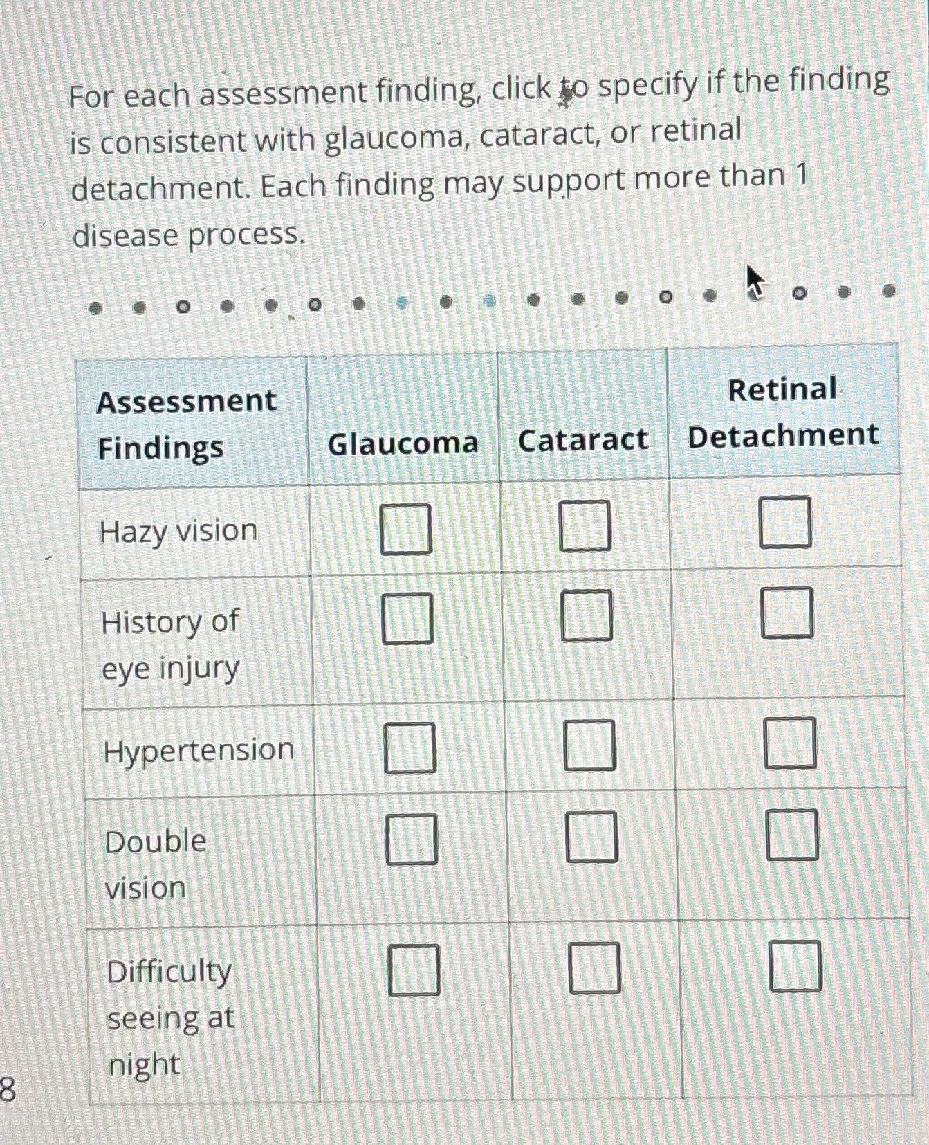For each assessment finding, click to specify if