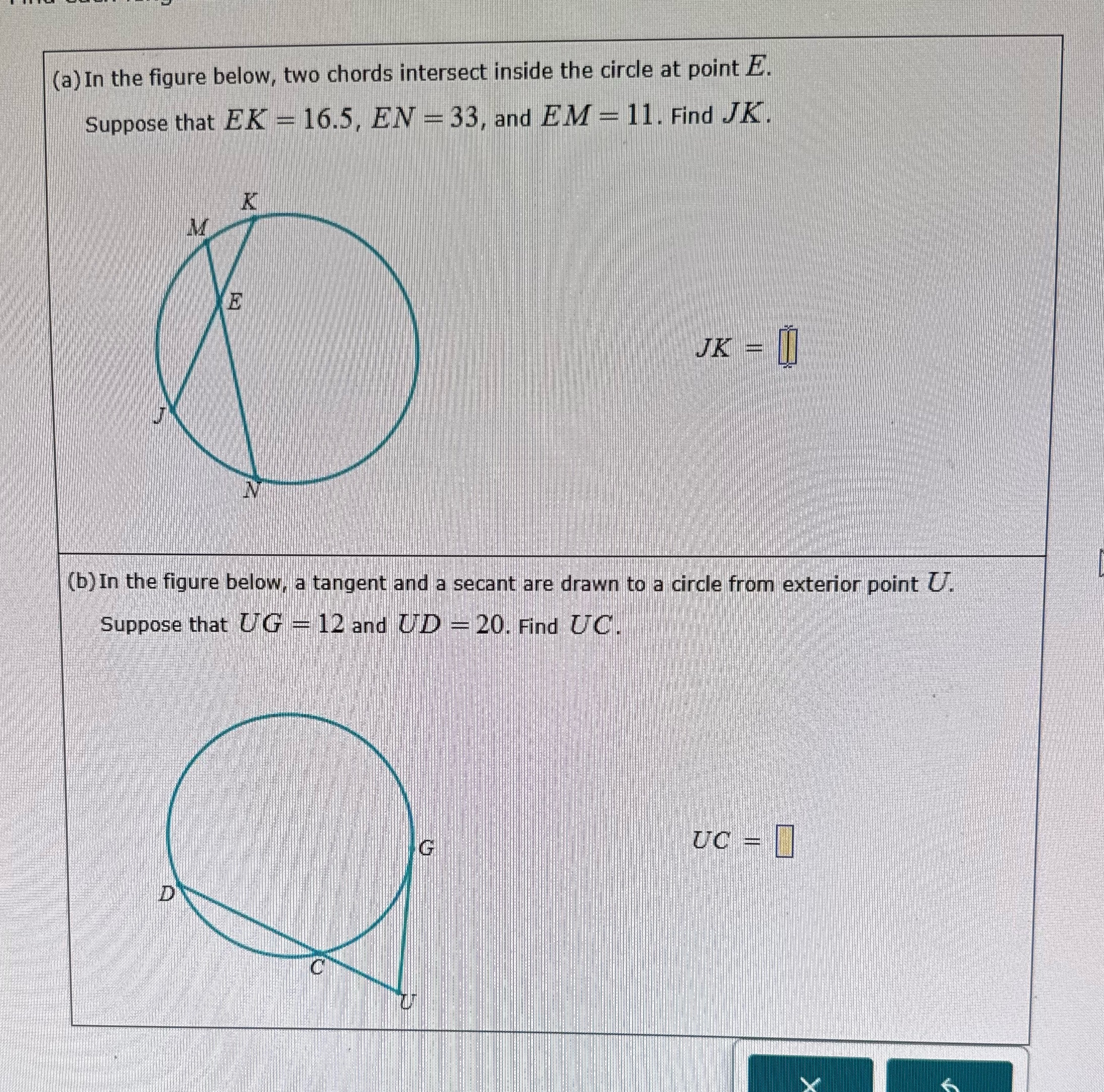Please help (a) In the figure below, two chords