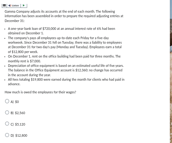 . |=| a) Listen | e | Gamma Company adjusts its