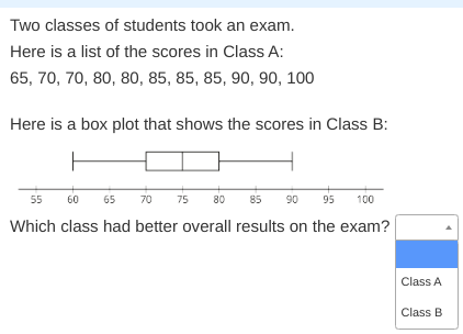 help Two classes of students took an exam. Here