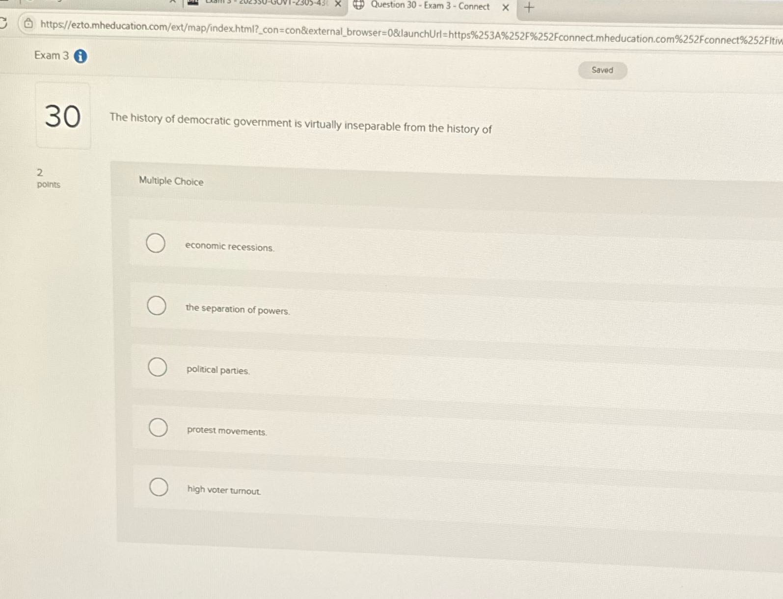 Question 30 - Exam 3 - Connect X + @