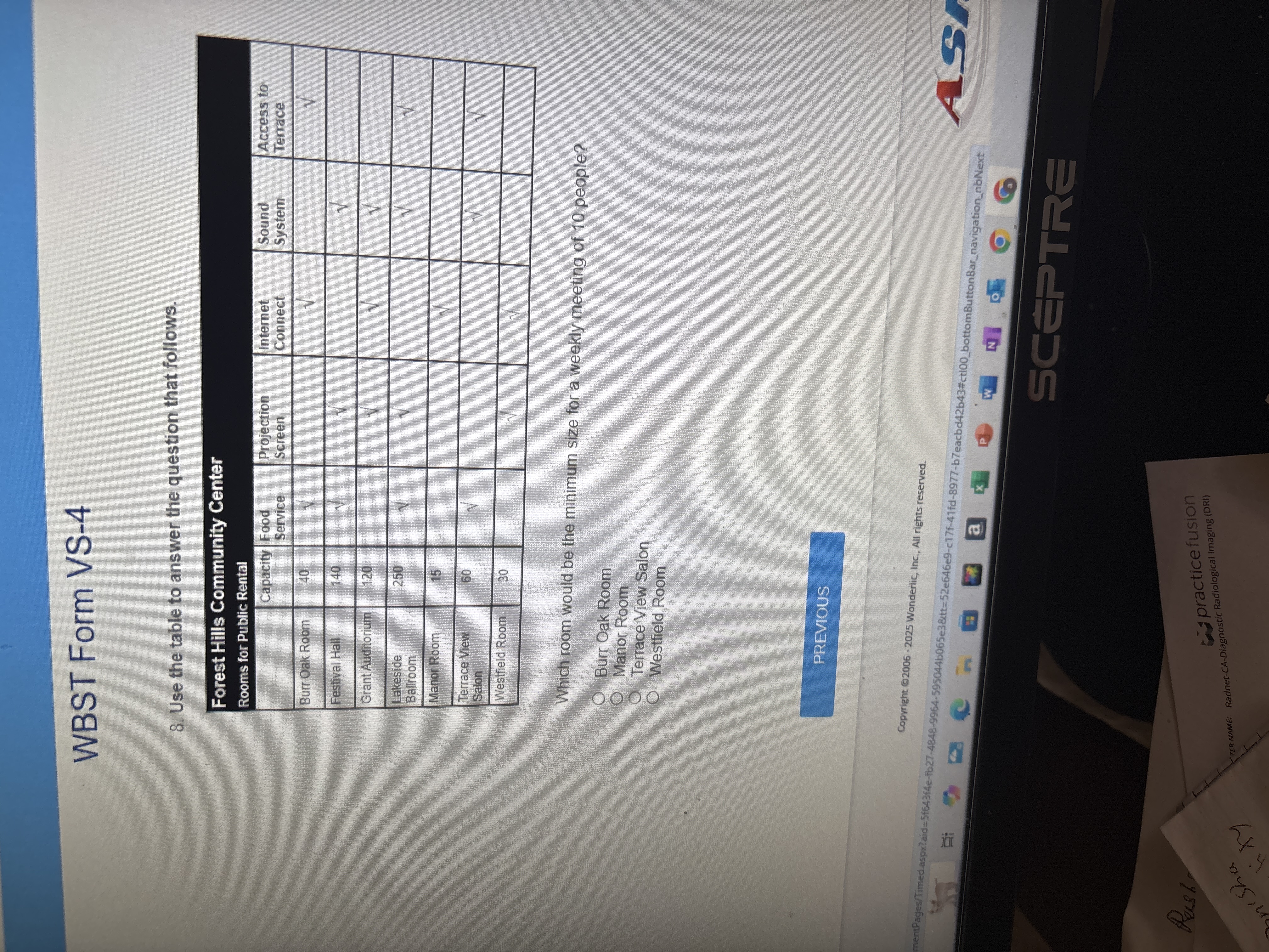 WBST Form VS-4 8. Use the table to answer the