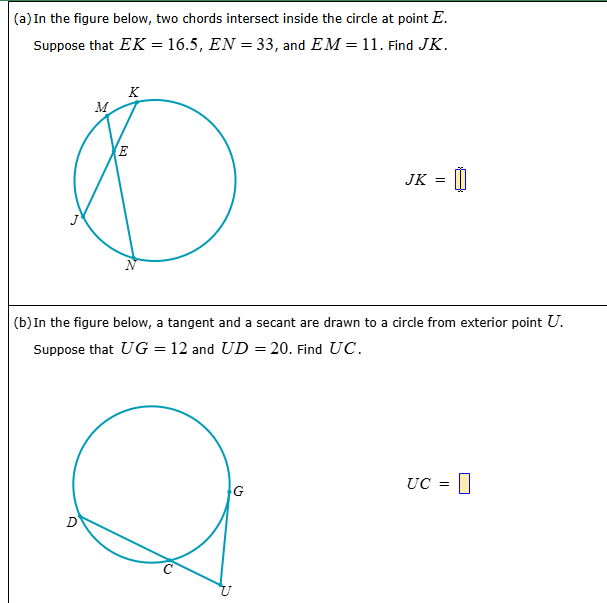 {a}In the figure below, two chords intersect