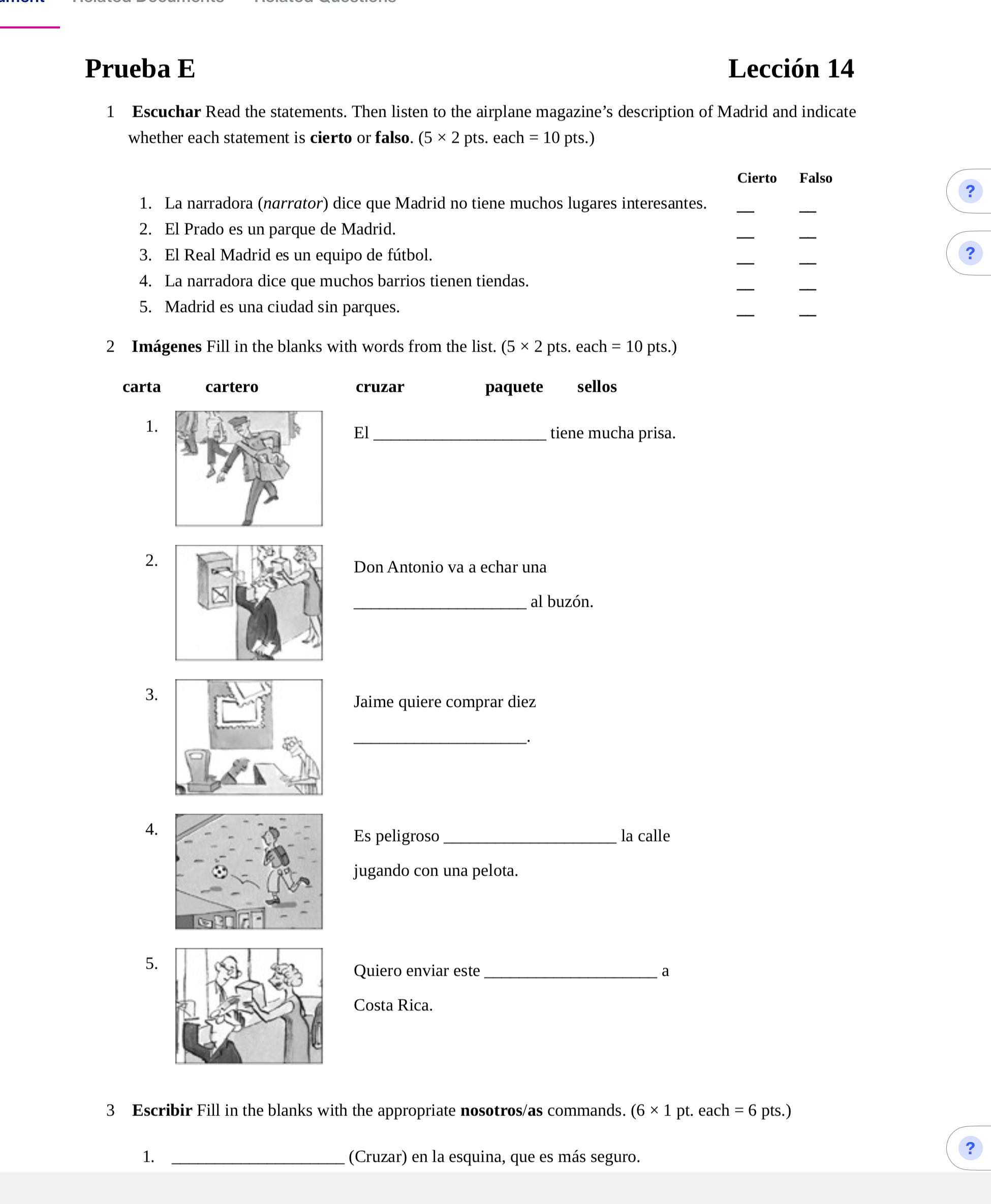 Find version A from this test Prueba E Leccion 14