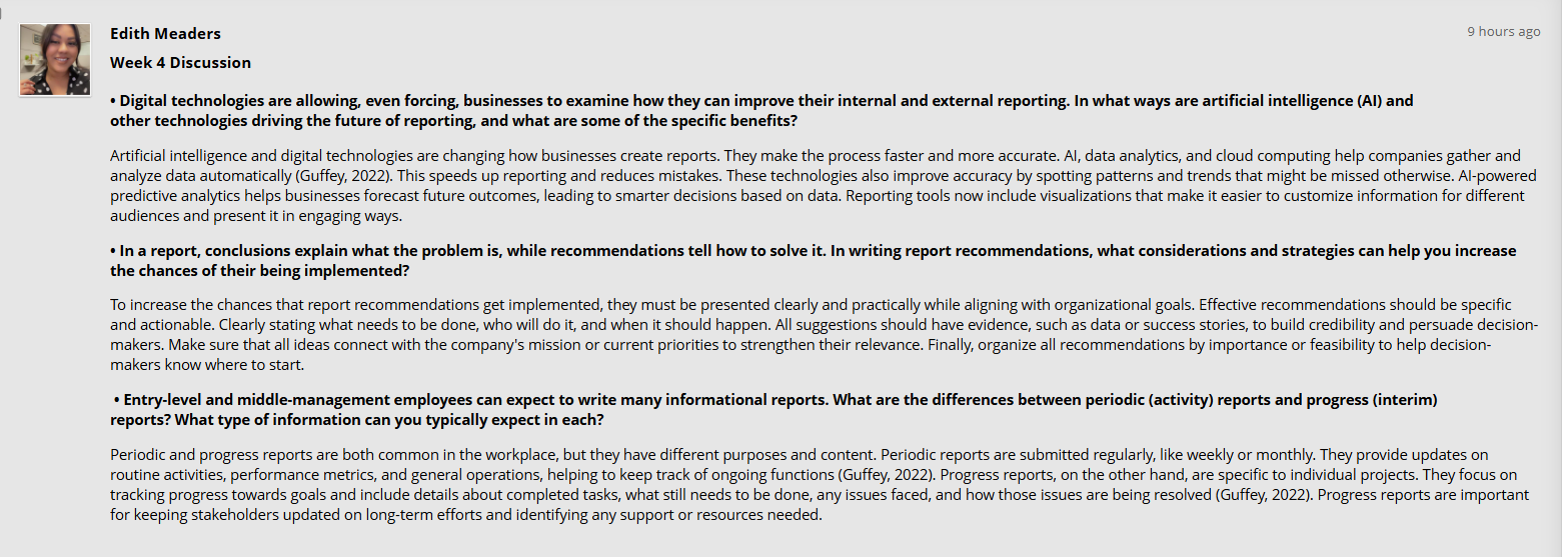 resolve for respond to a class mate Edith Meaders