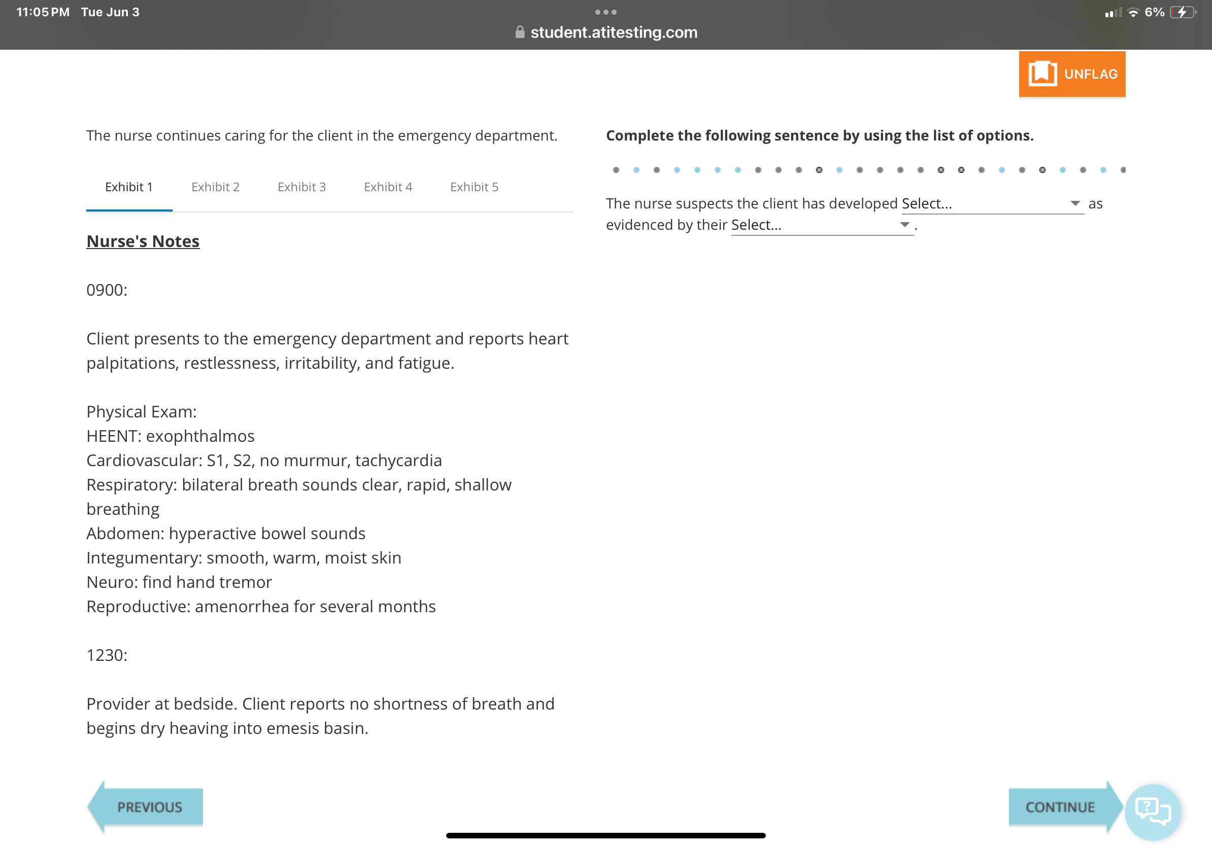. 11:05 PM Tue Jun 3 1 6% student.atitesting.com