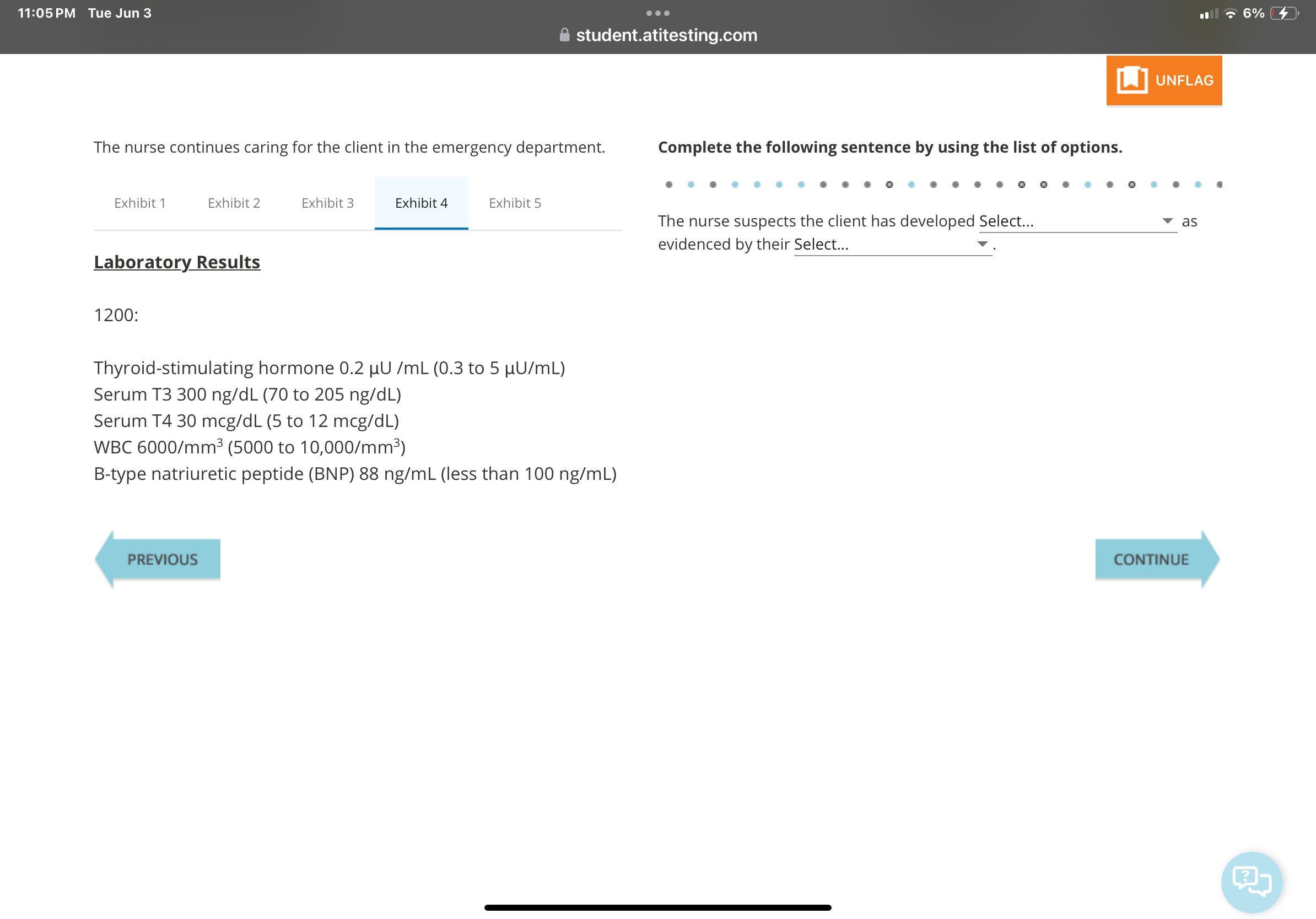 . 11:05 PM Tue Jun 3 1 6% student.atitesting.com