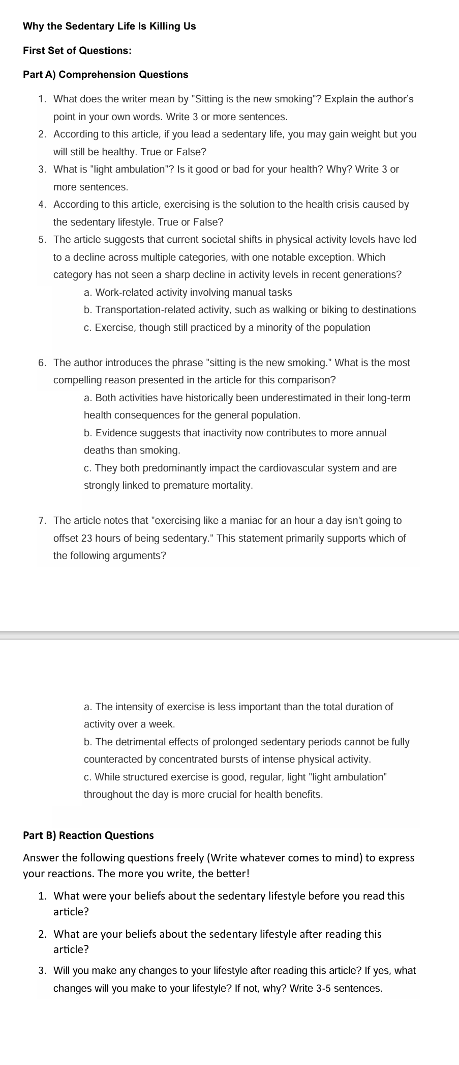 article Why the Sedentary Life Is Killing Us