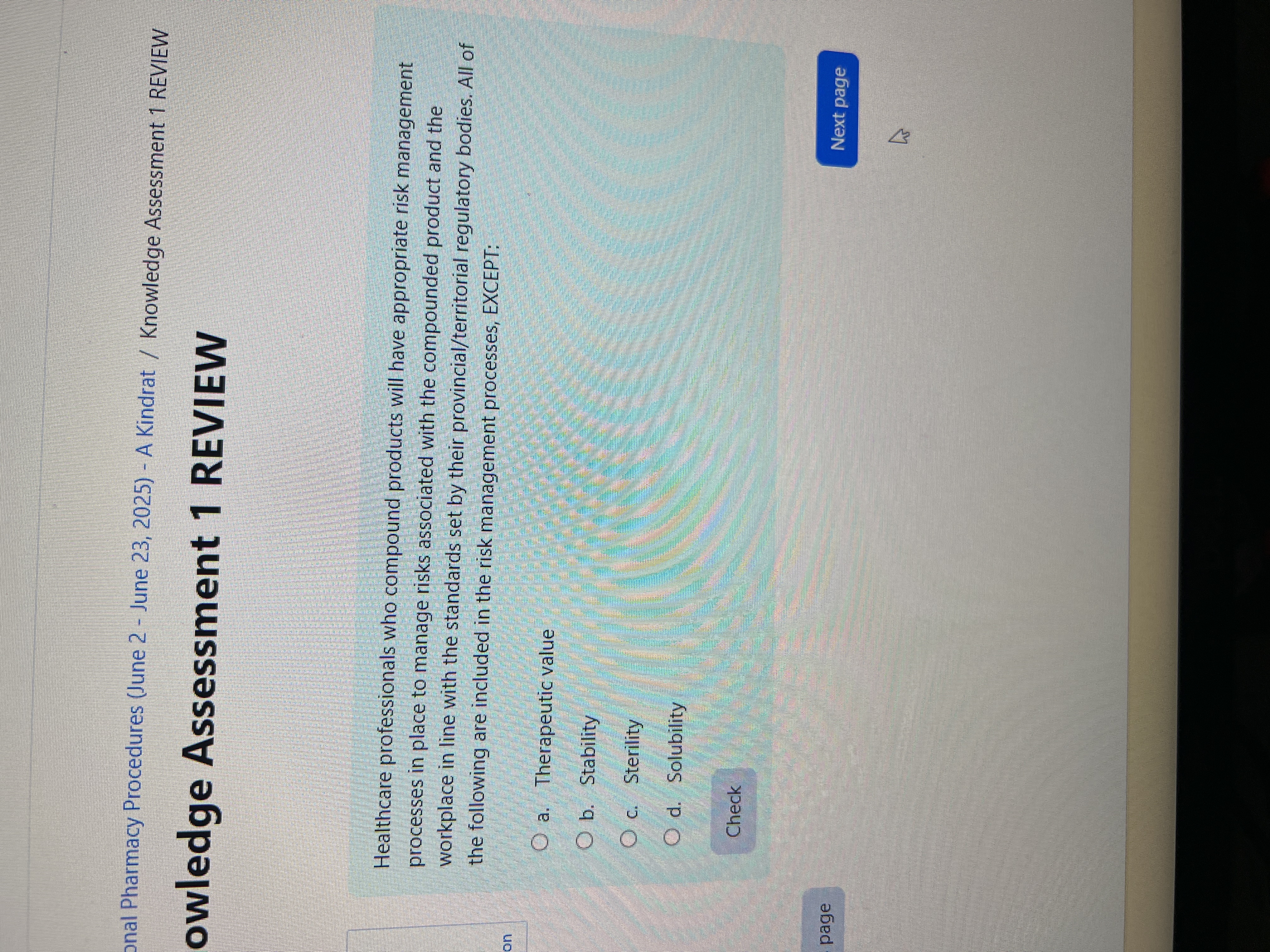 Answer onal Pharmacy Procedures (June 2 - June