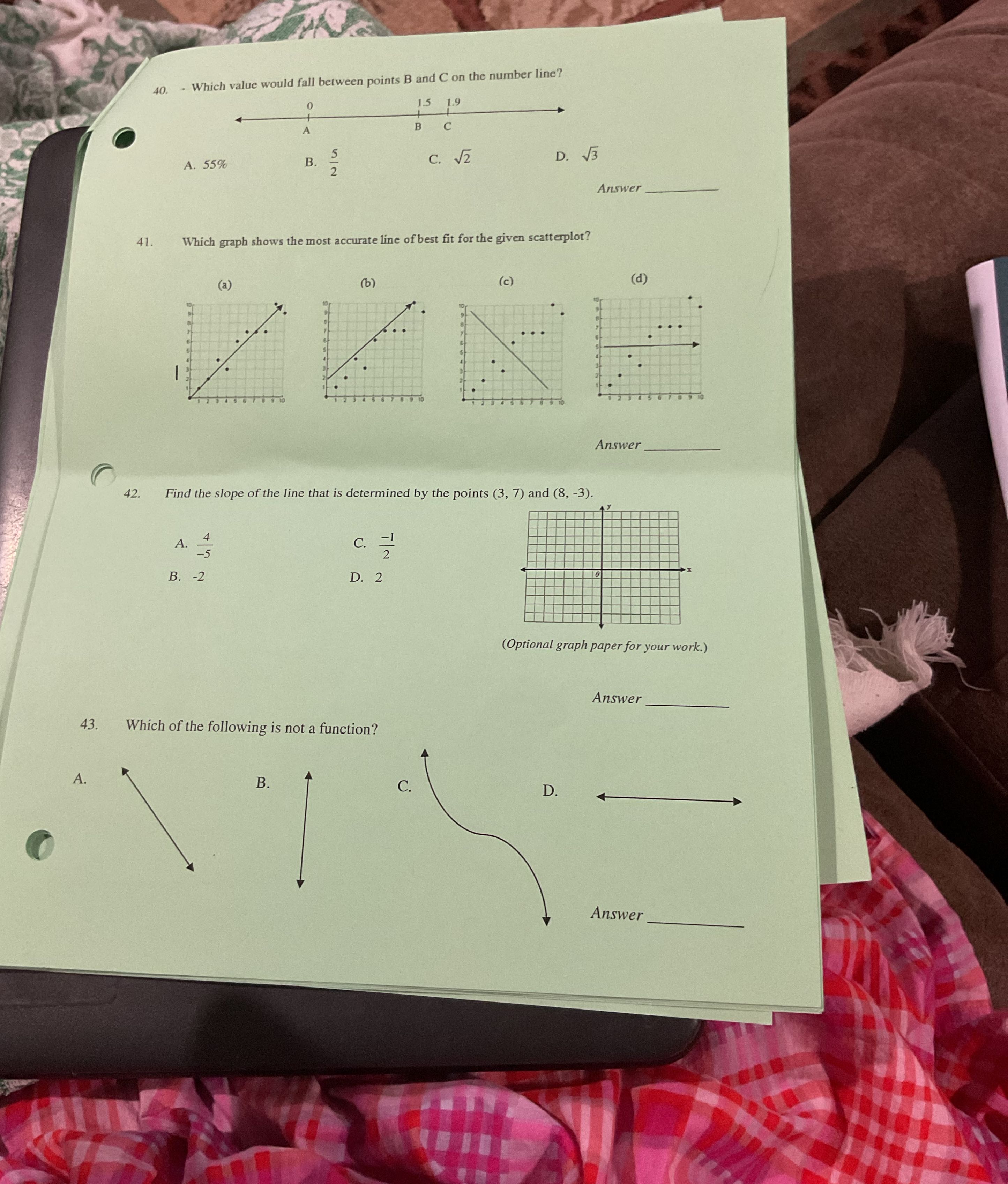 40. . Which value would fall between points B and