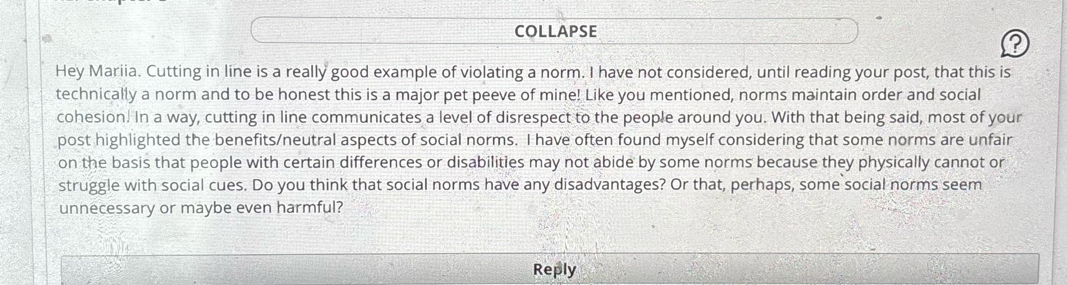 Reply to classmates COLLAPSE ? Hey Mariia.