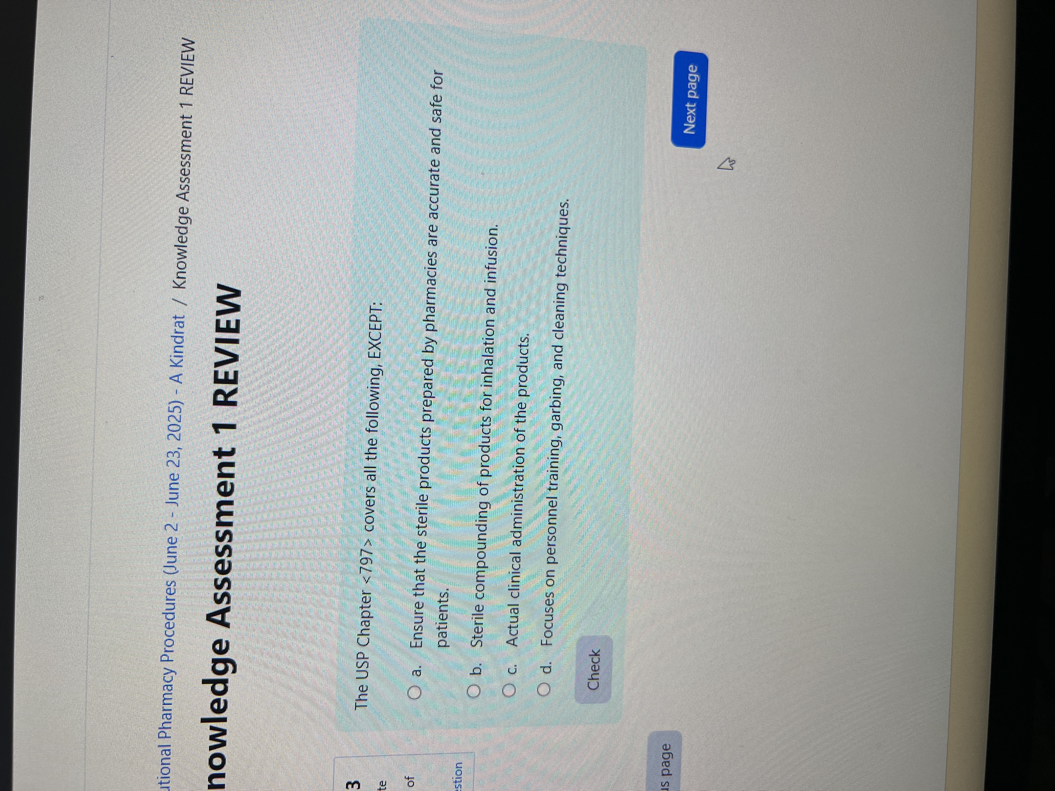 Correct answer tional Pharmacy Procedures (June 2