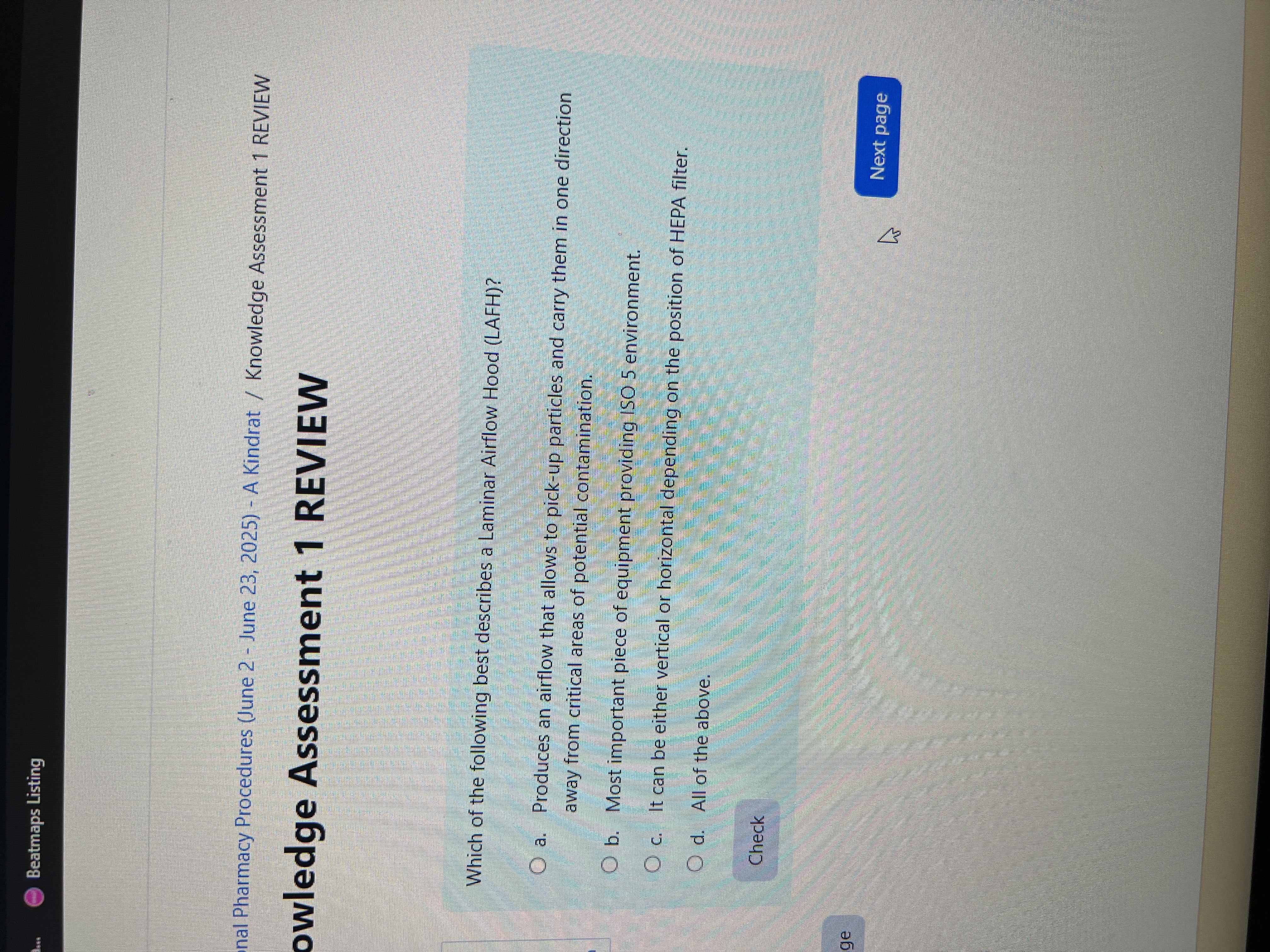 Correct answer Beatmaps Listing nal Pharmacy