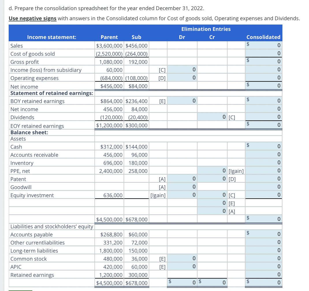 please complete each part of the problem Prepare
