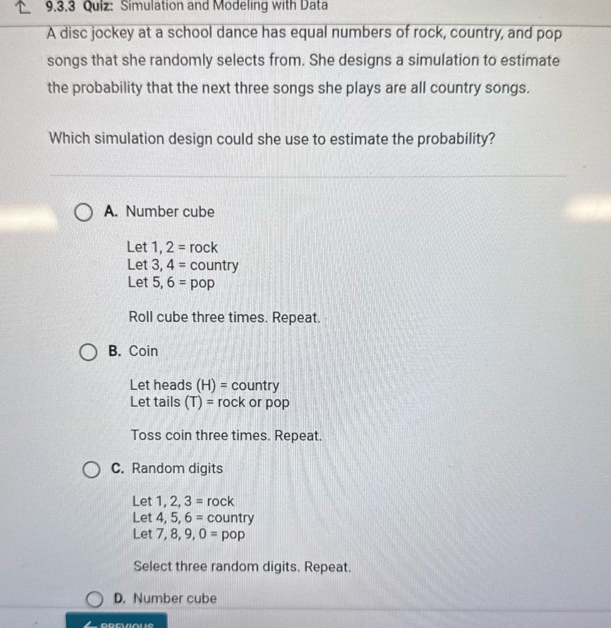 T 9.3.3 Quiz: Simulation and Modeling with Data A