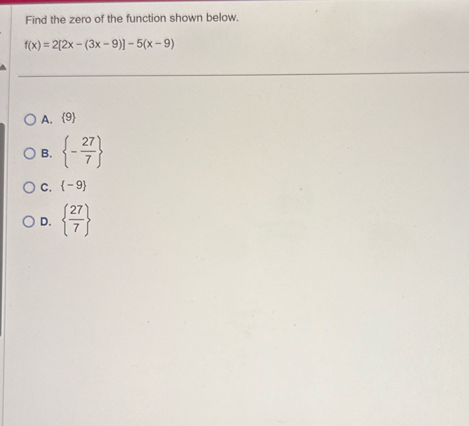 Find the zero of the function shown below. f(x) =