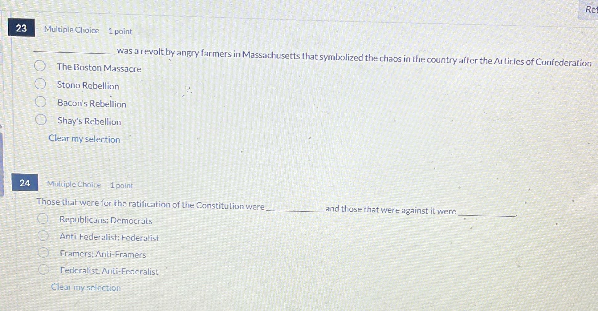 Re 23 Multiple Choice 1 point was a revolt by