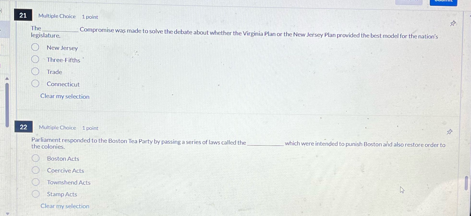 21 Multiple Choice 1 point The Compromise was