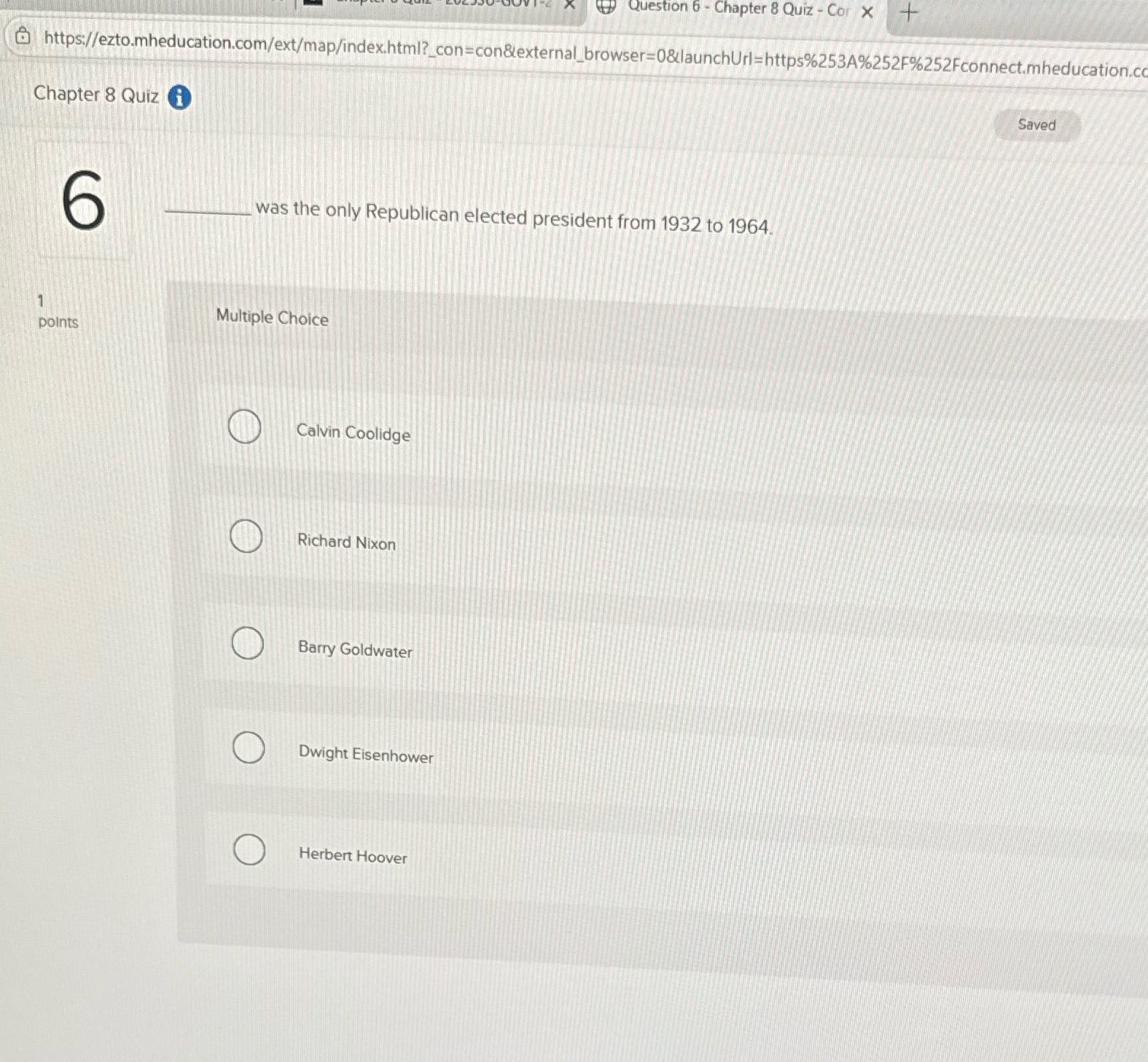uestion 6 - Chapter 8 Quiz - Cor x +