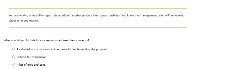 solve You are writing a feasibility report about