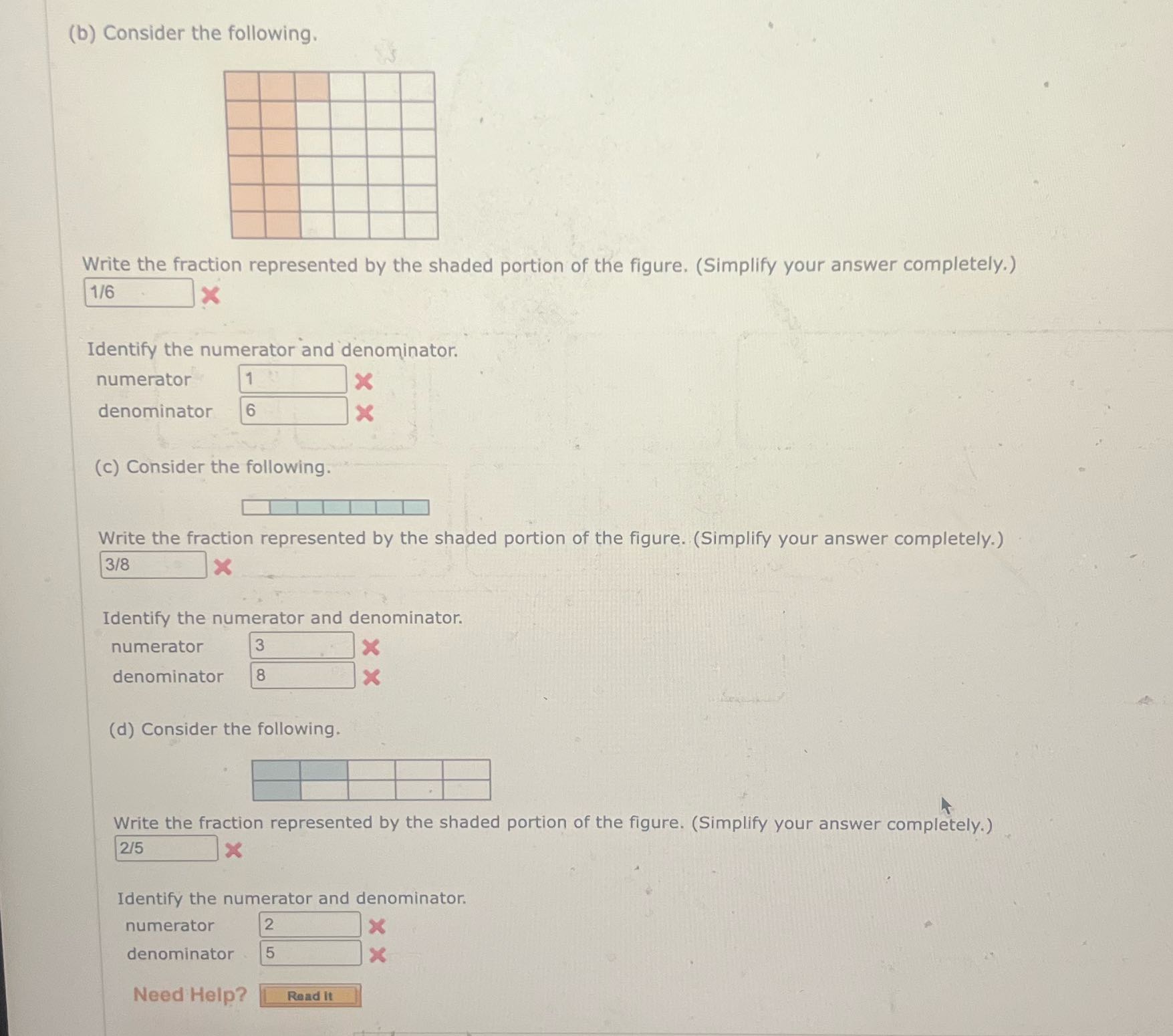(b) Consider the following. Write the fraction