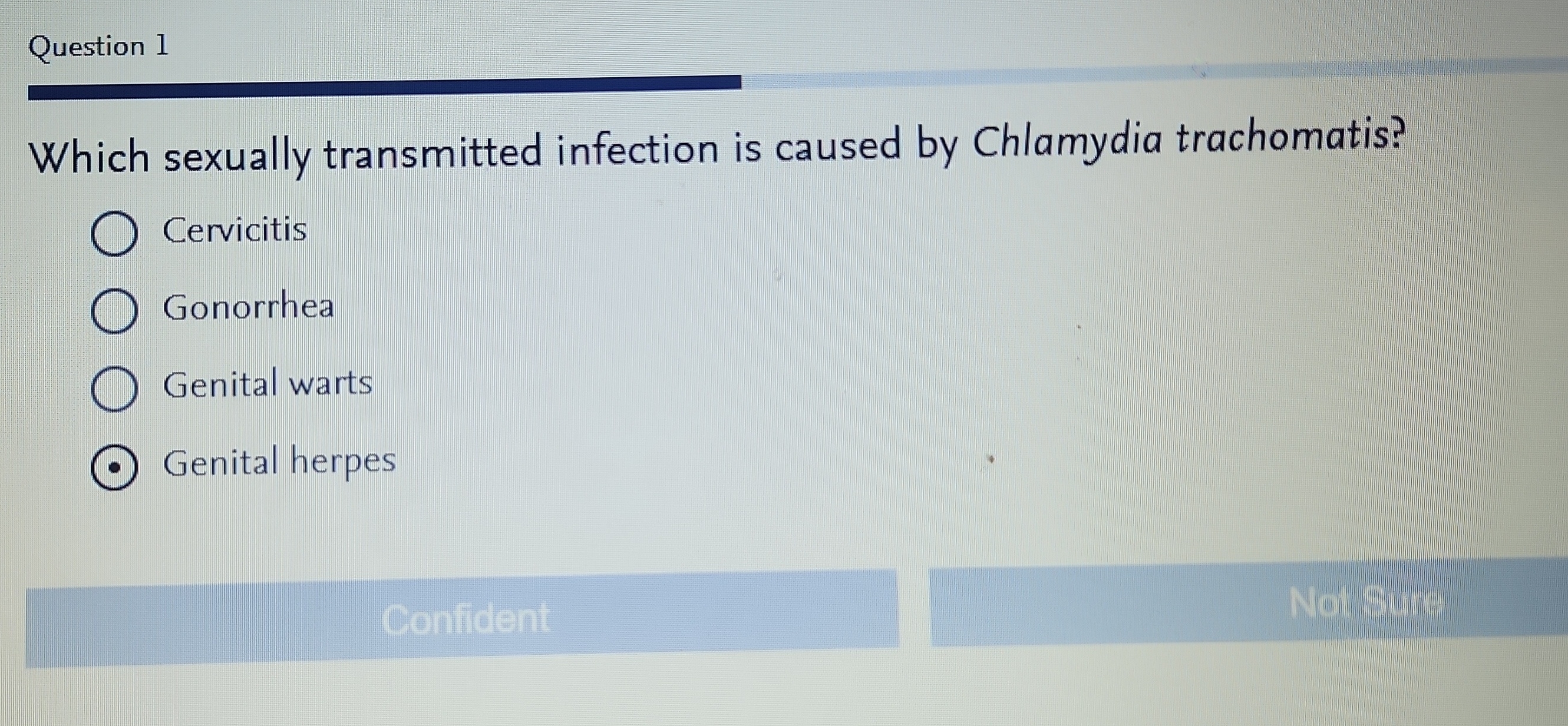 Question 1 Which sexually transmitted infection