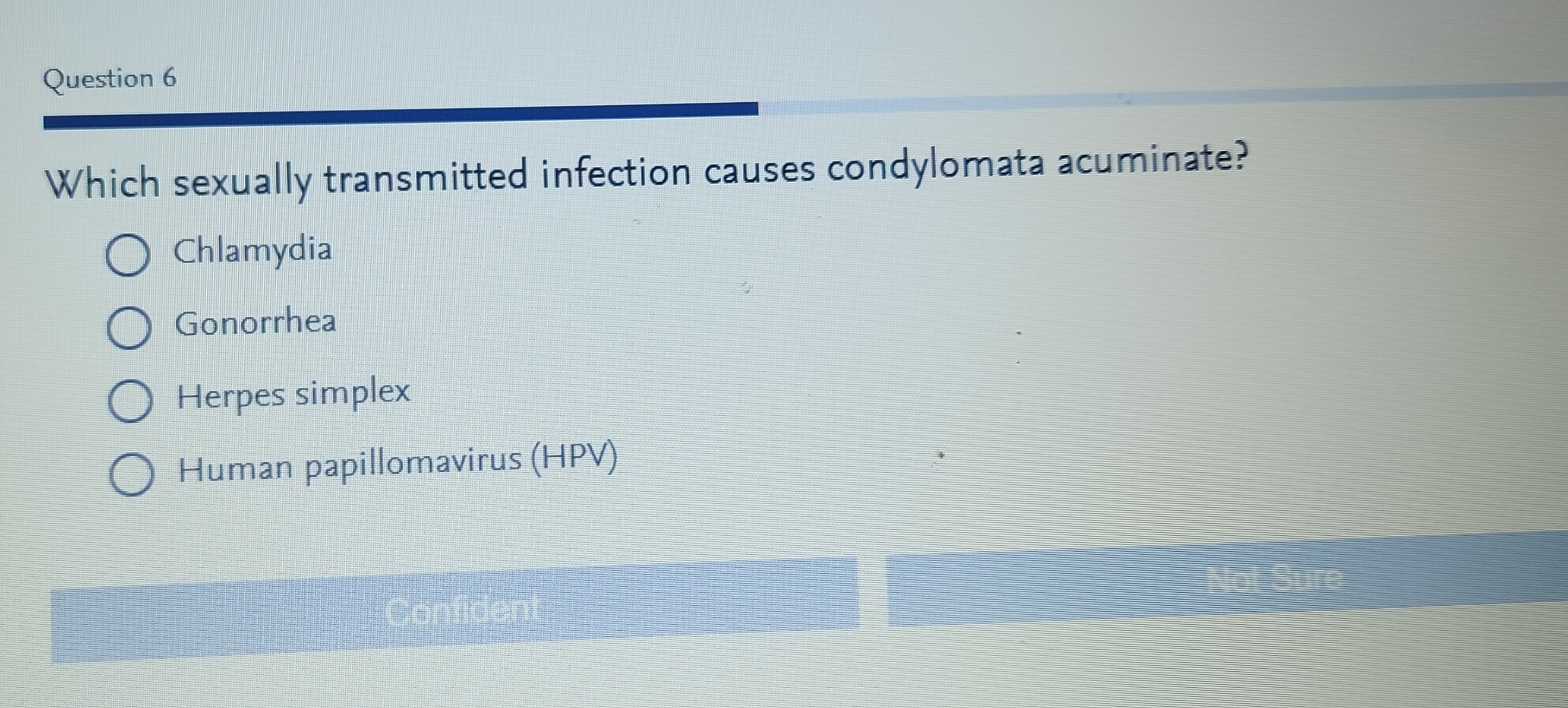 Question 6 Which sexually transmitted infection