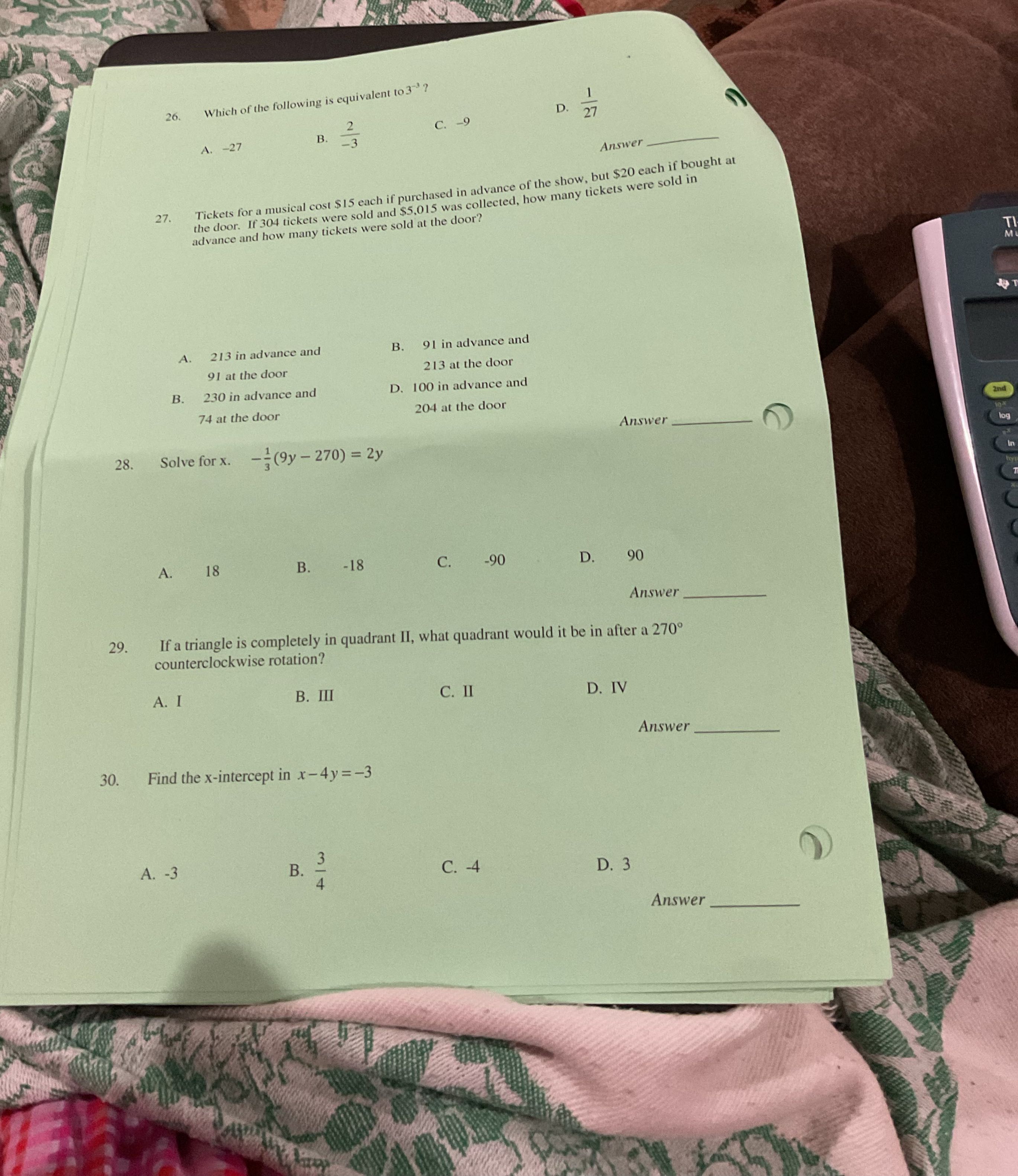 26. Which of the following is equivalent to 3 ?