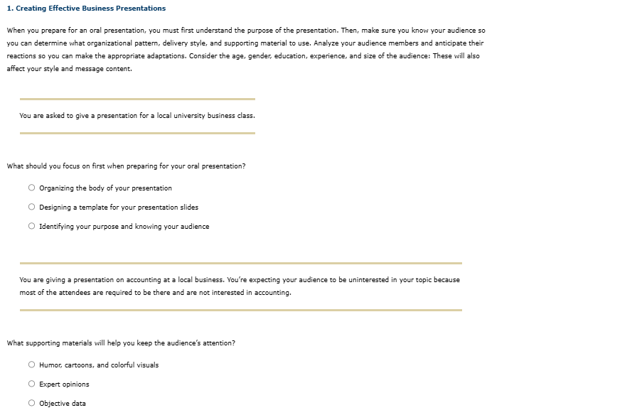 solve 1. Creating Effective Business