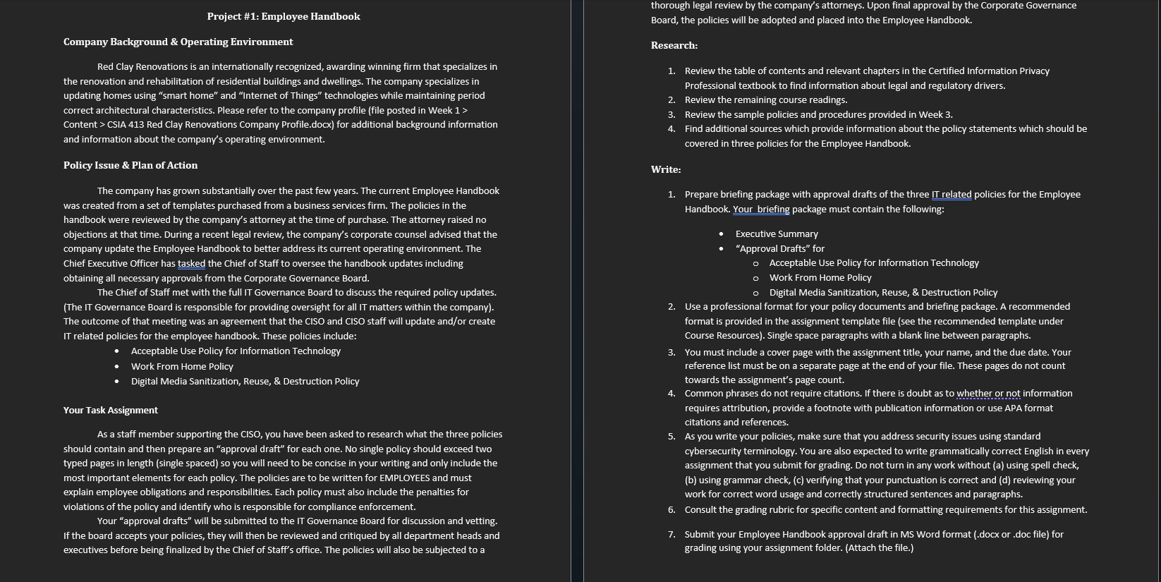 Please rewrite into a policy documents and