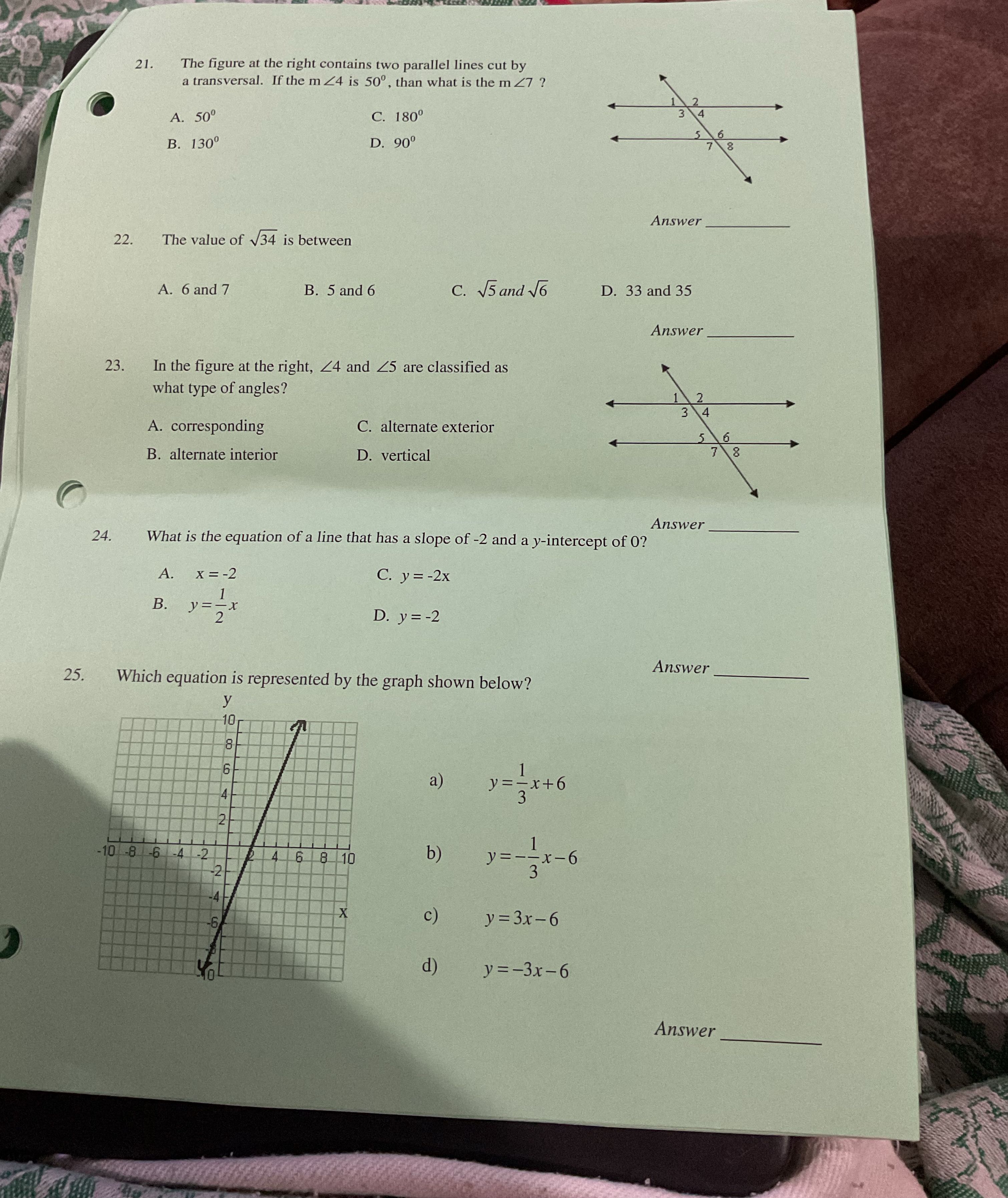 21. The figure at the right contains two parallel