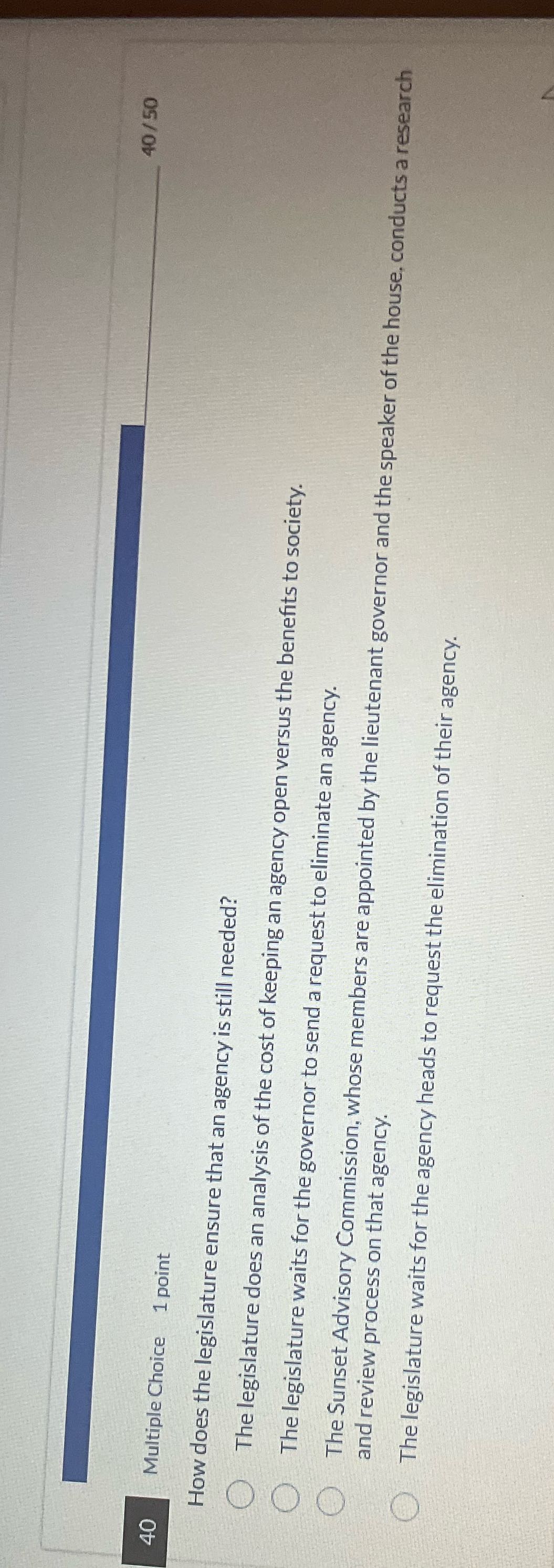 40/50 Multiple Choice 1 point How does the