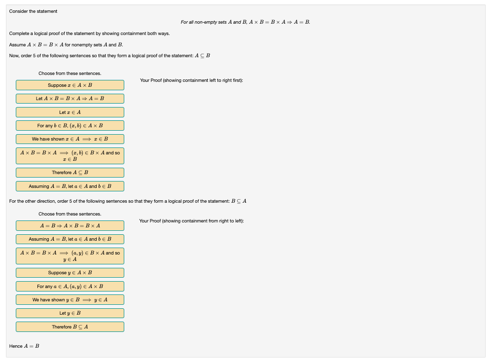 Consider the statement For all non-empty sets A