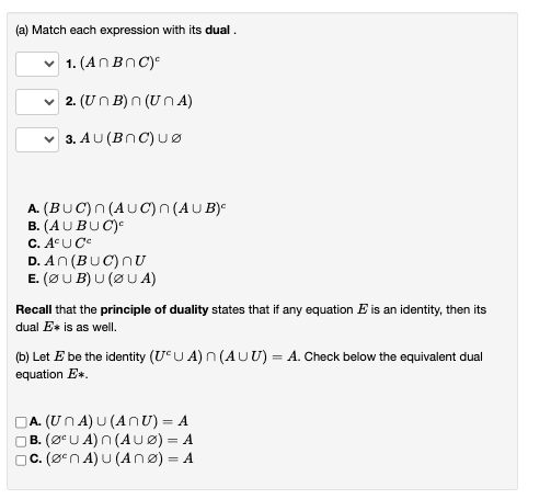 (a) Match each expression with its dual 1.