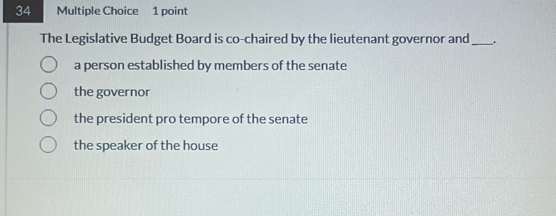 34 Multiple Choice 1 point The Legislative Budget