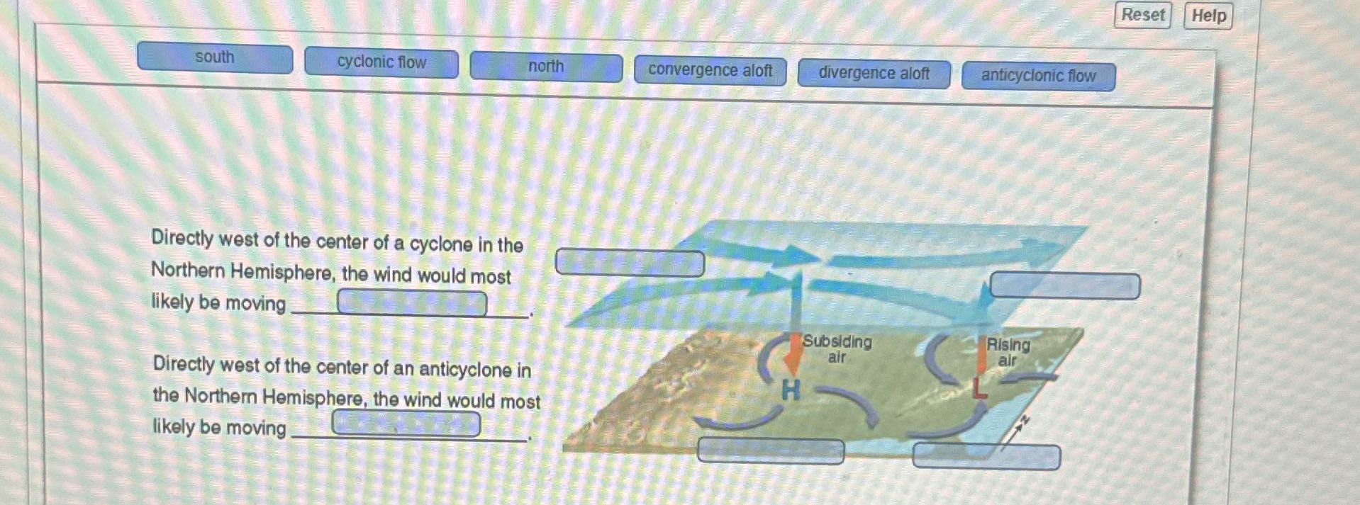 ? Reset Help south cyclonic flow north
