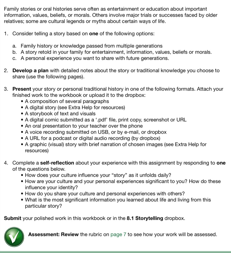 Assignment Instructions Family stories or oral