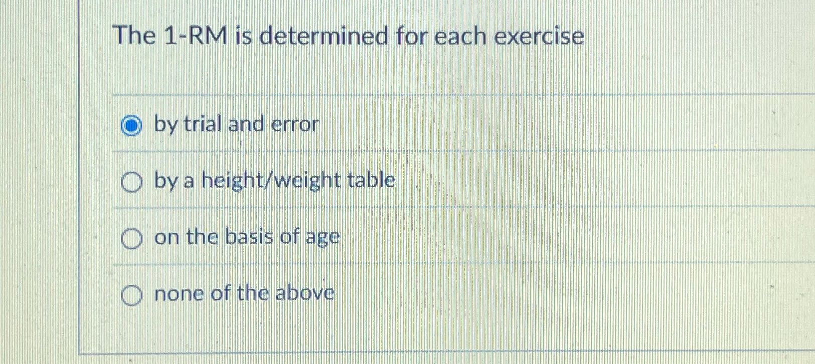 The 1-RM is determined for each exercise O by