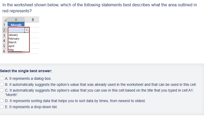 Select the SINGLE best answer In the worksheet