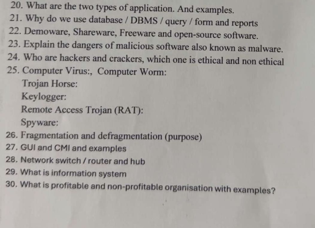 20. What are the two types of application. And