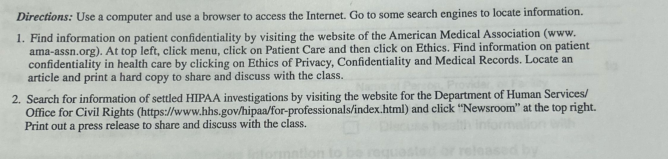 Directions: Use a computer and use a browser to