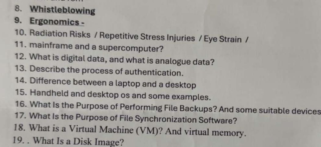8. Whistleblowing 9. Ergonomics - 10. Radiation