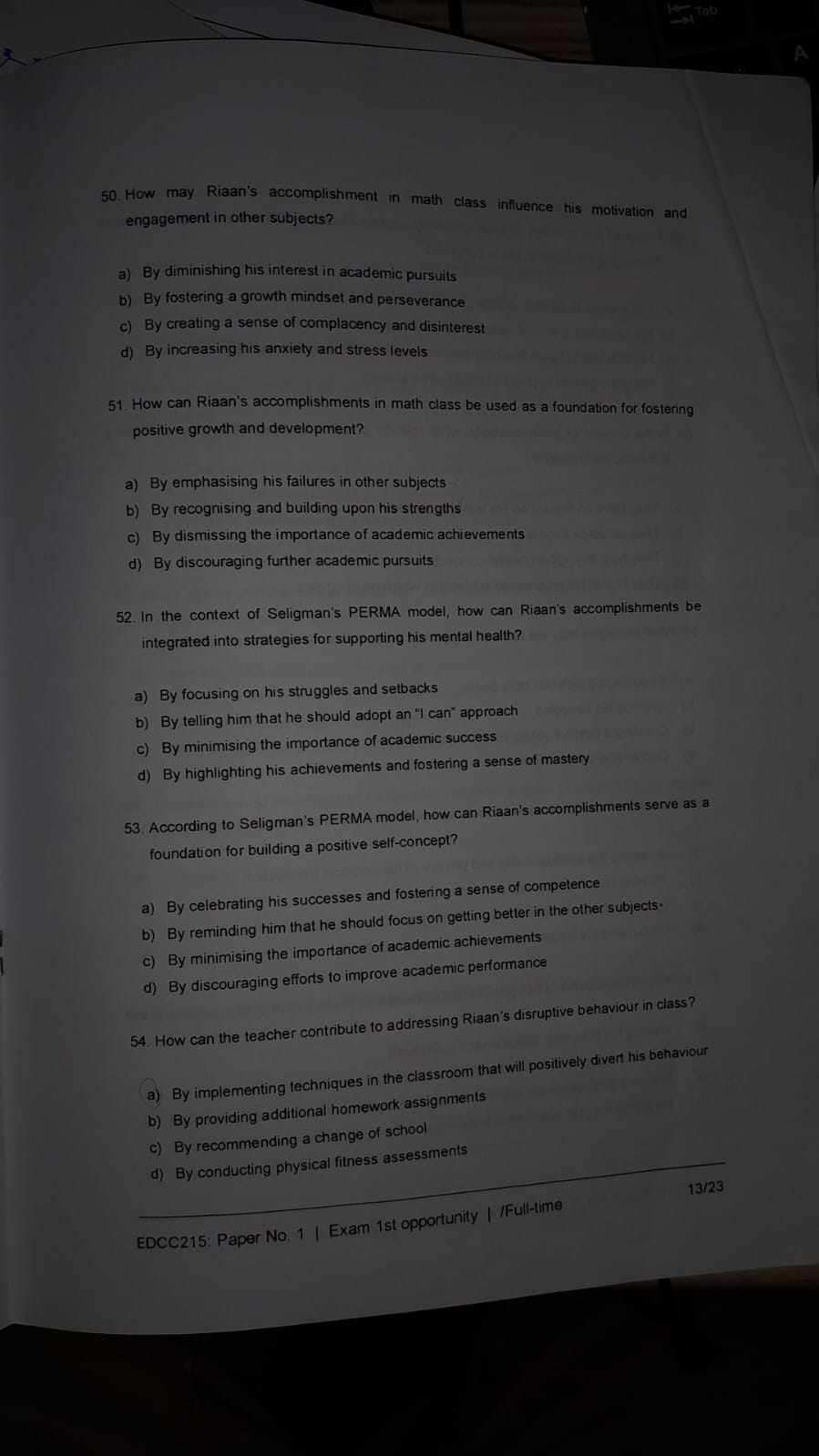 A 50. How may Riaan's accomplishment in math