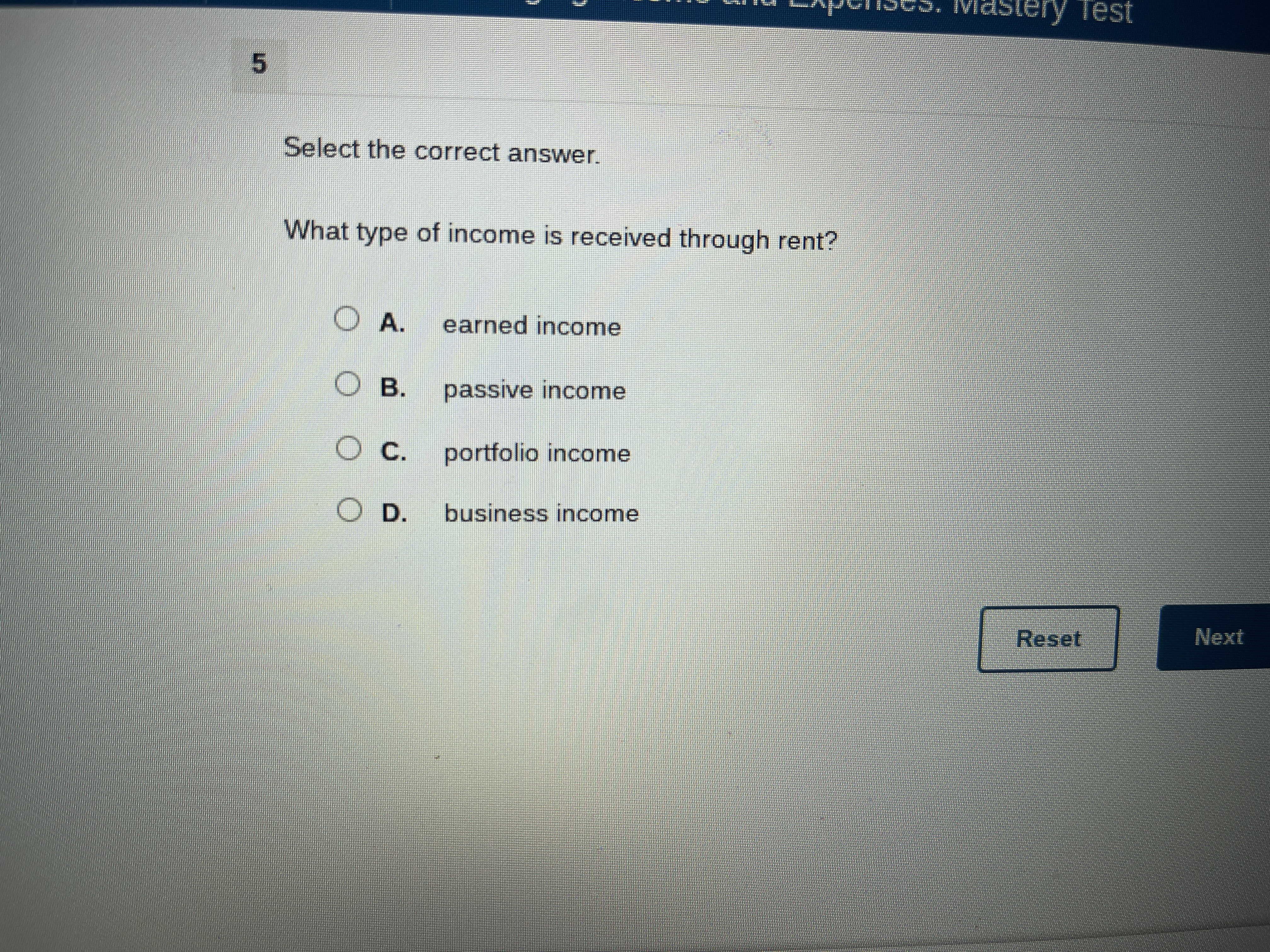 ? Mastery Test Select the correct answer. What