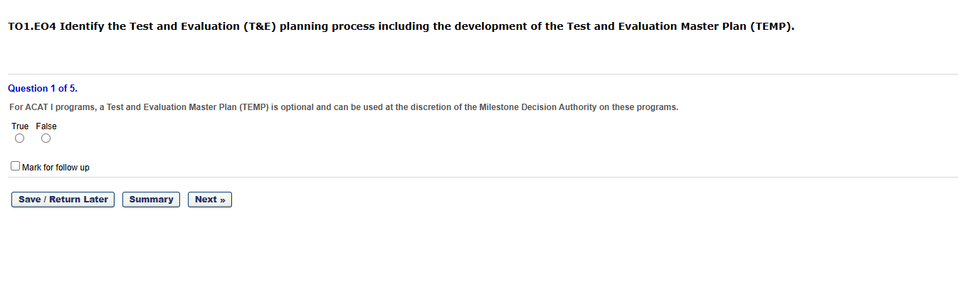answer question fully TO1.E04 Identify the Test