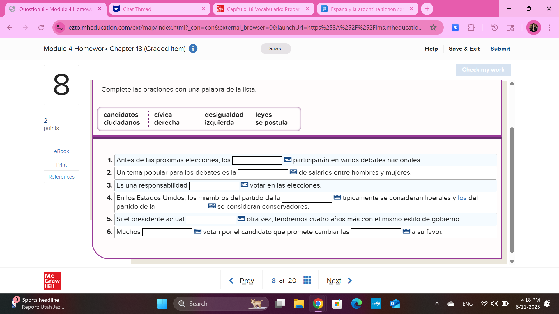 follow directions Question 8 - Module 4 Homewc X