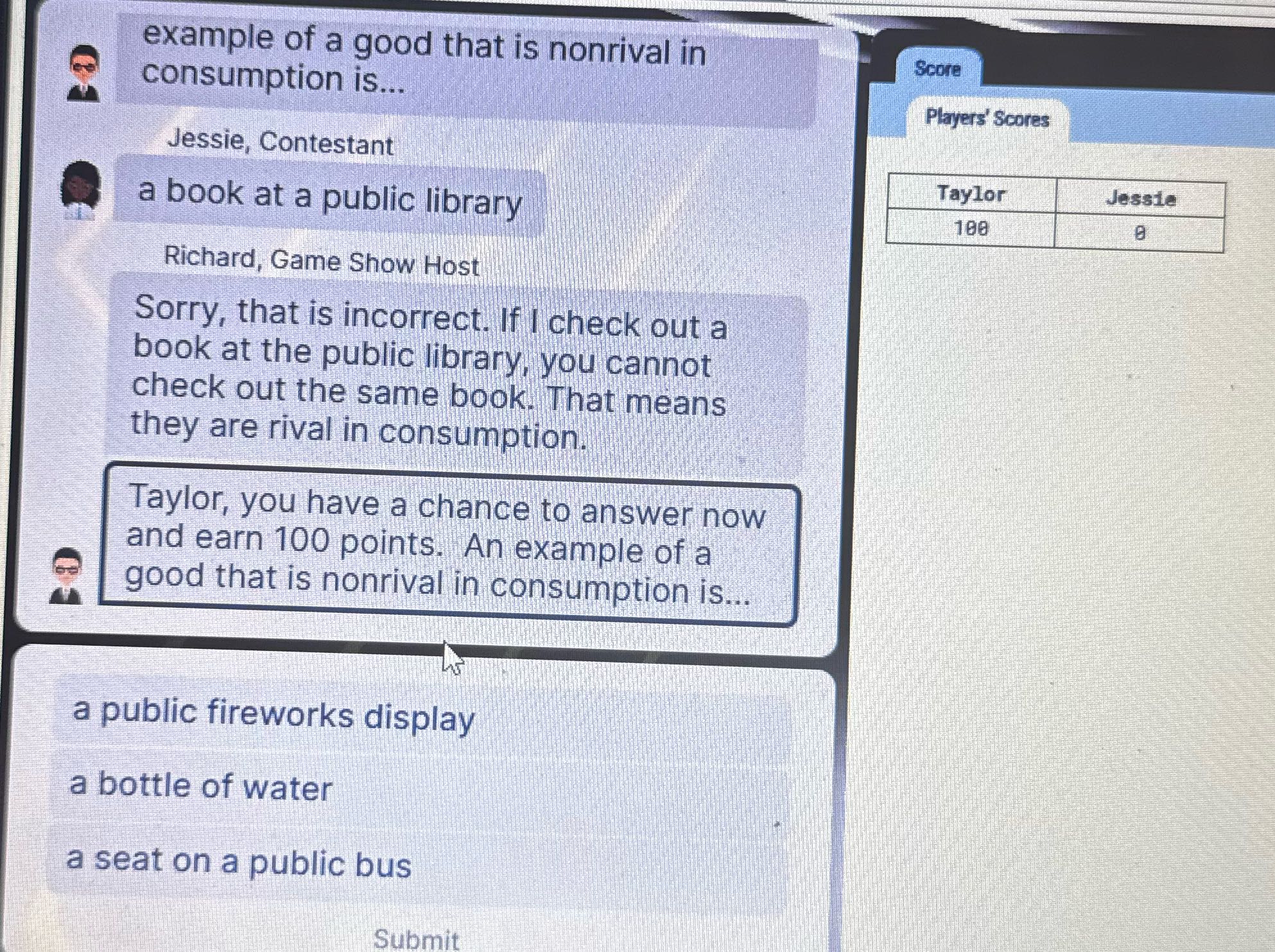 example of a good that is nonrival in Score