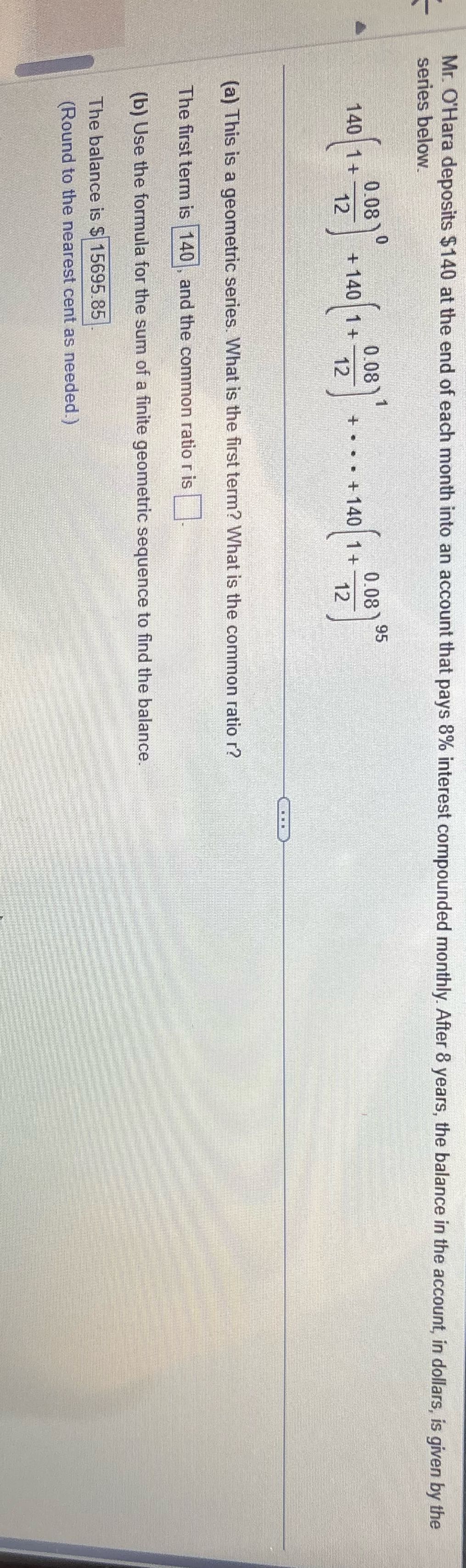 series below. Mr. O'Hara deposits $140 at