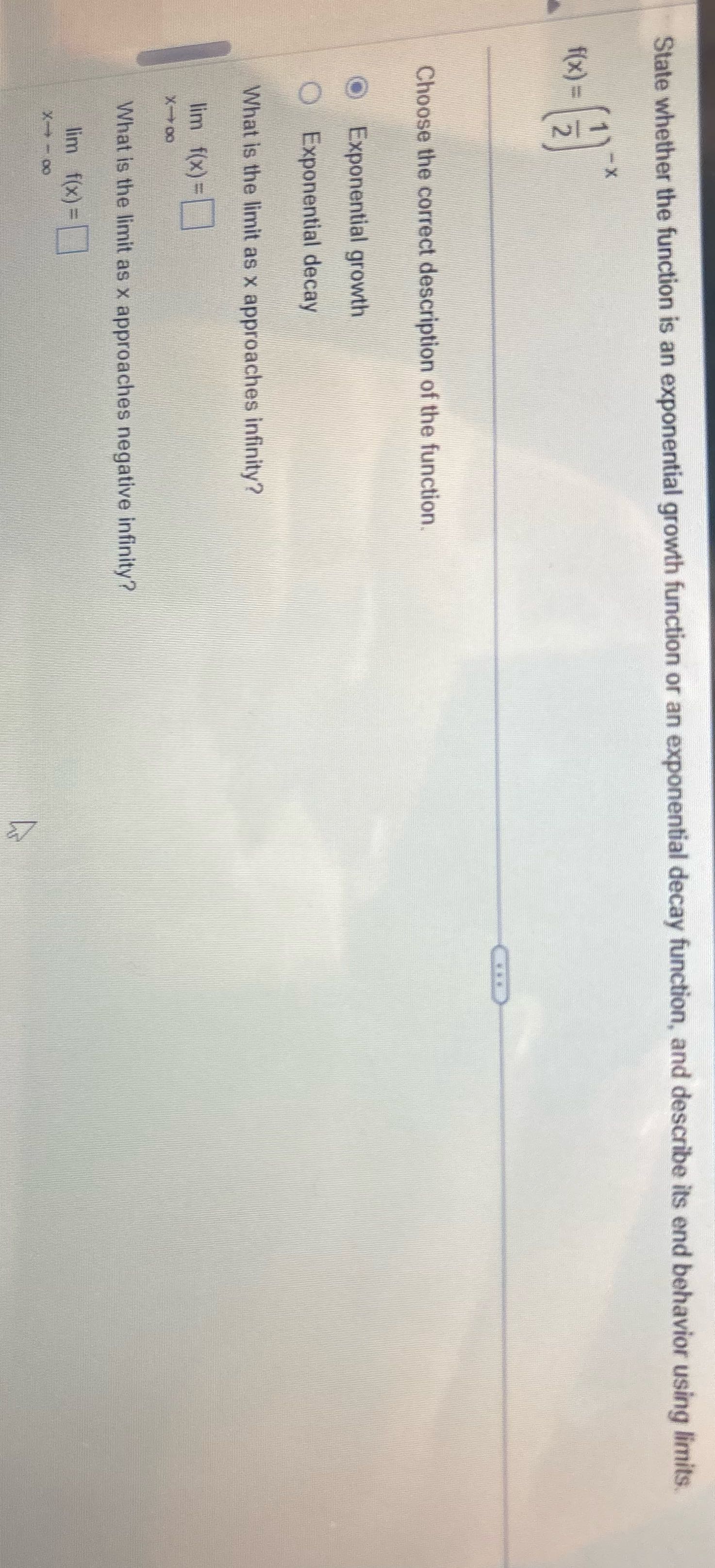 State whether the function is an exponential