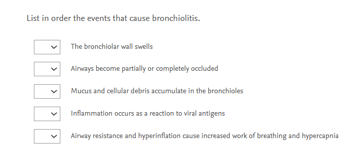 answer this List in order the events that cause